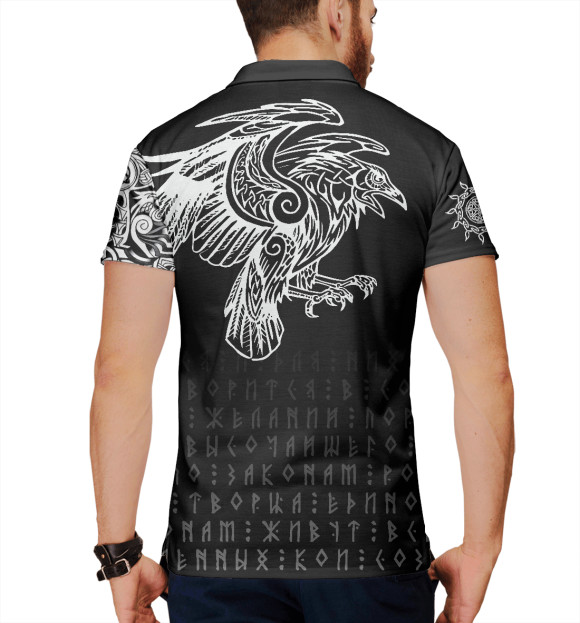 Мужское поло с изображением Славянский ворон цвета Белый