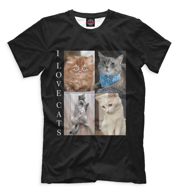 Мужская футболка с изображением I love cats цвета Белый