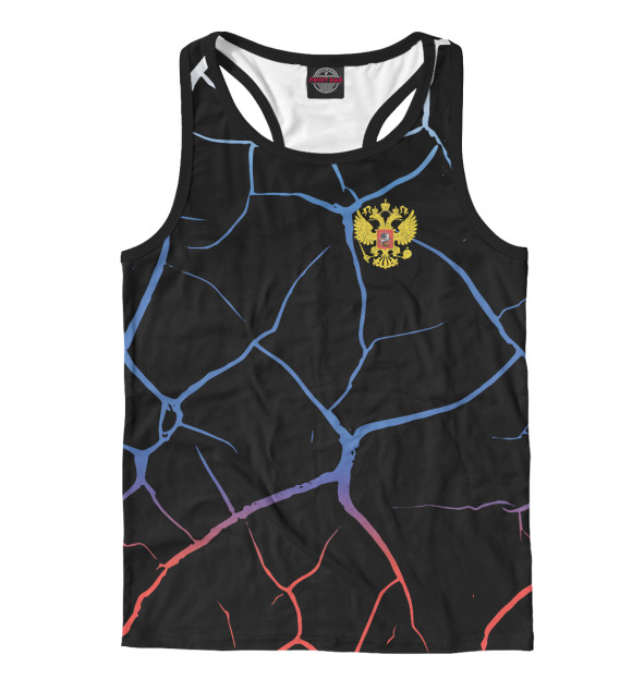 Мужская майка-борцовка с изображением Флаг и герб России цвета Белый