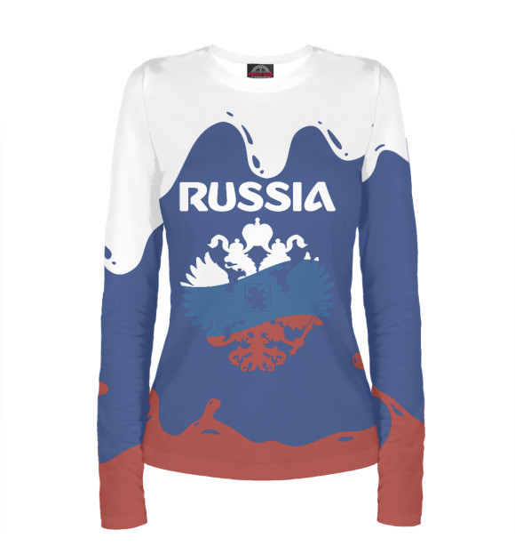 Женский лонгслив с притом RUSSIA цвета Белый Женский лонгслив с изображением RUSSIA цвета Белый