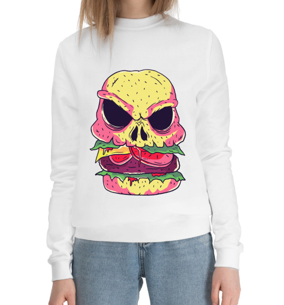 Женский хлопковый свитшот с изображением Бургер Хипстер цвета Белый