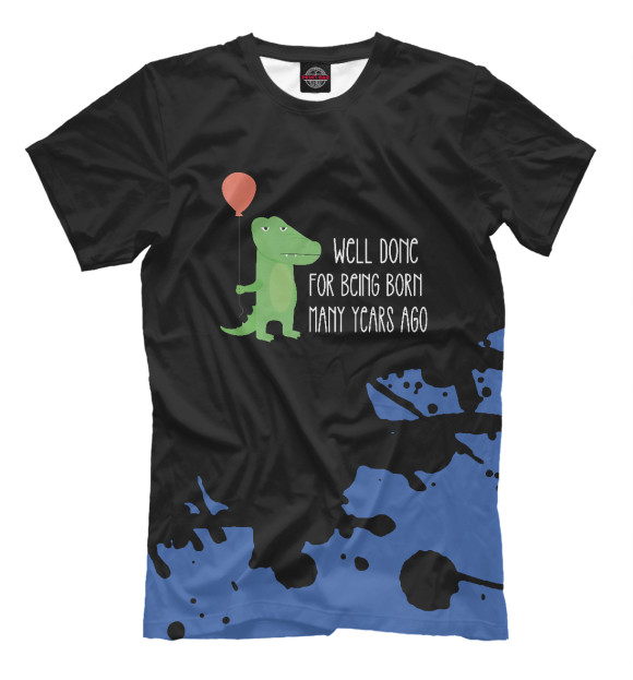 Мужская футболка с изображением Birthday Happy Crocodile цвета Белый
