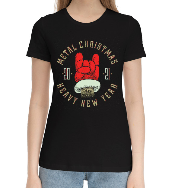 Женская хлопковая футболка с изображением Тяжелый праздник цвета Черный