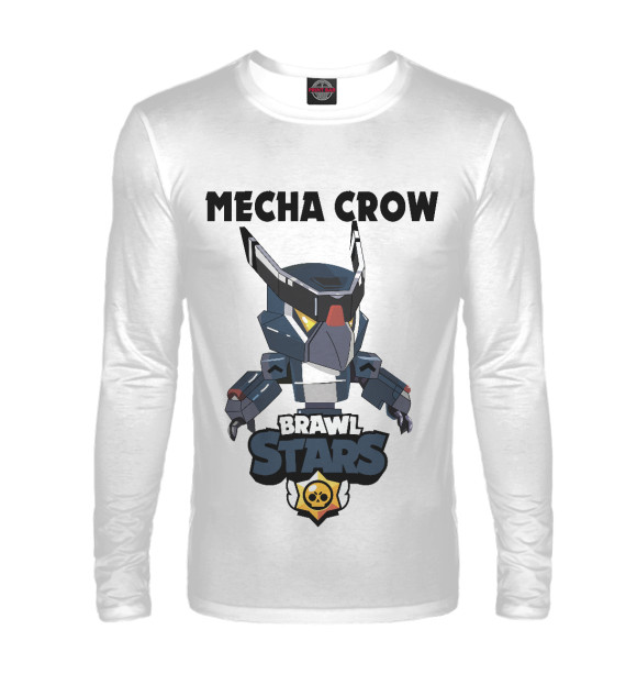 Мужской лонгслив с притом Brawl Stars CROW цвета Белый Мужской лонгслив с изображением Brawl Stars CROW цвета Белый