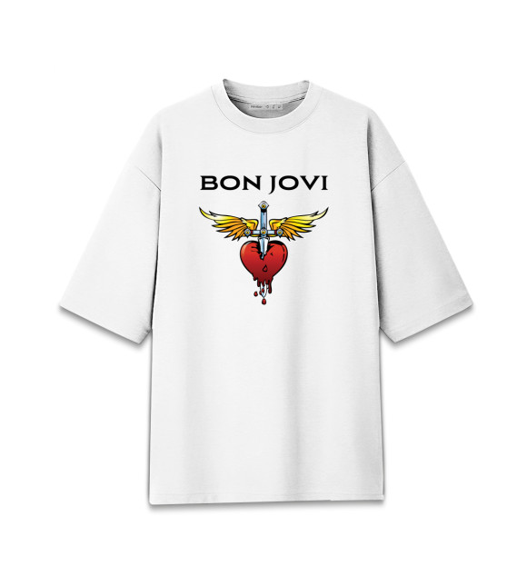 Женская футболка оверсайз с изображением Bon Jovi цвета Белый
