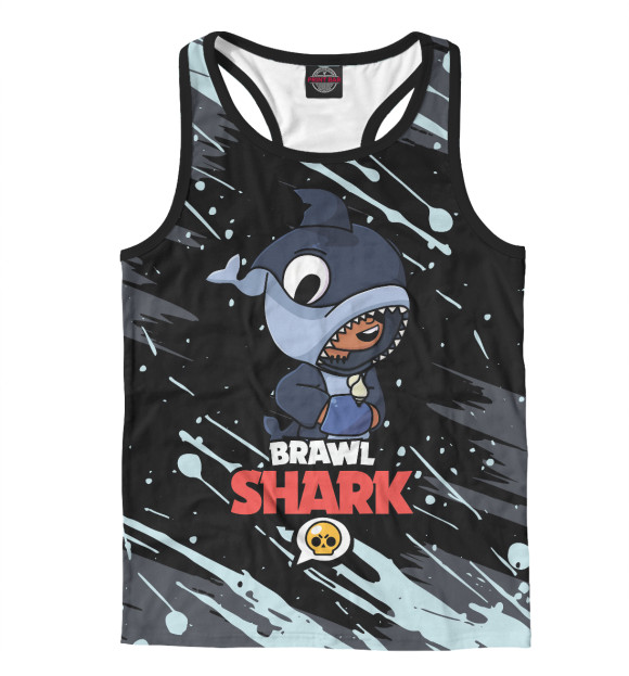 Мужская майка-борцовка с изображением BRAWL STARS SHARK цвета Белый
