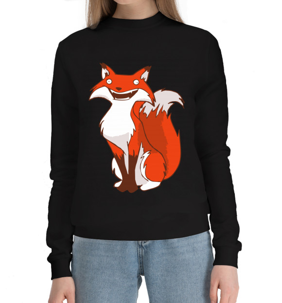 Женский хлопковый свитшот с изображением Хитрый лис цвета Черный