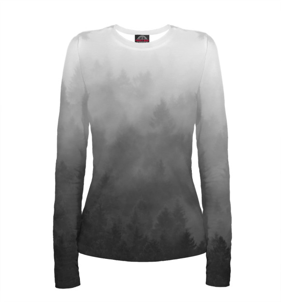 Женский лонгслив с изображением Туман над лесом цвета Белый