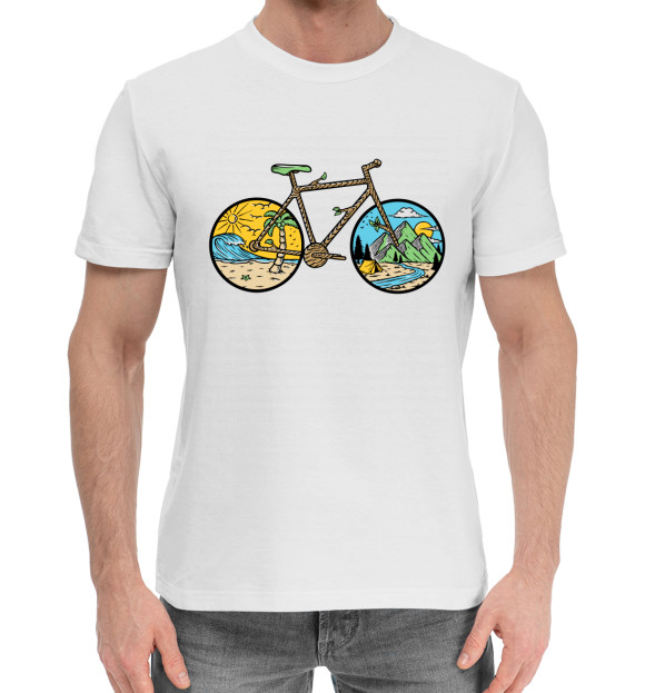 Мужская хлопковая футболка с изображением Велосипед цвета Белый