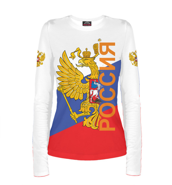 Женский лонгслив с изображением Россия цвета Белый