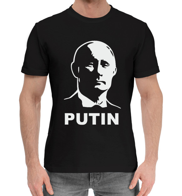 Мужская хлопковая футболка с изображением Putin цвета Черный