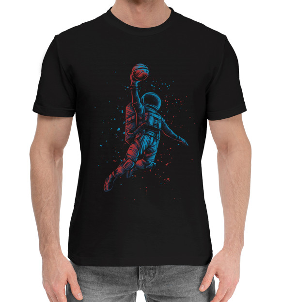 Мужская хлопковая футболка с изображением Космонавт цвета Черный