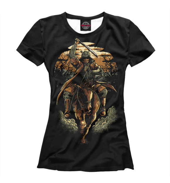 Женская футболка с изображением Самурай на коне цвета Белый