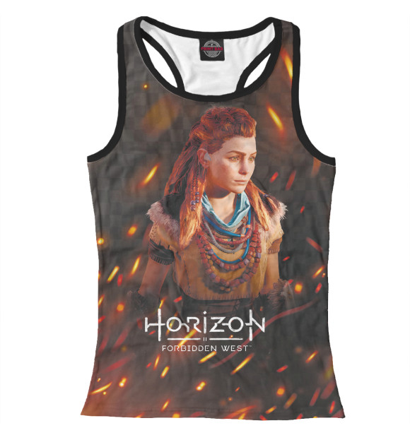 Женская майка-борцовка с притом Horizon Forbidden West цвета Белый Женская майка-борцовка с изображением Horizon Forbidden West цвета Белый
