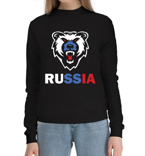 Женский хлопковый свитшот с изображением Русский медведь цвета Черный
