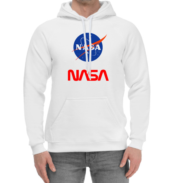 Мужской хлопковый худи с изображением NASA цвета Белый