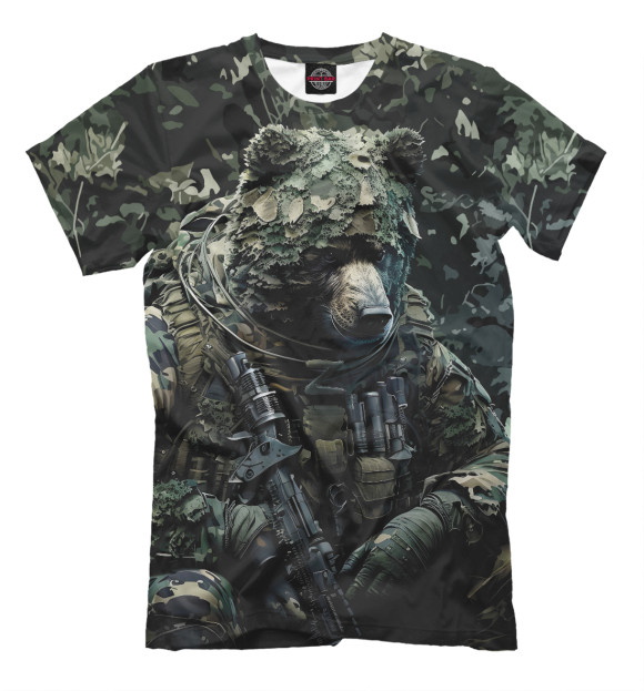 Мужская футболка с изображением Медведь снайпер в камуфляже цвета Белый