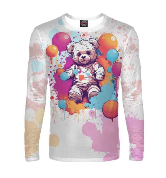 Мужской лонгслив с изображением Мишка с шариками цвета Белый
