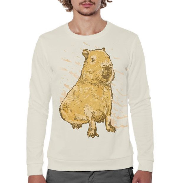 Мужской свитшот с изображением Рисованная капибара цвета Белый