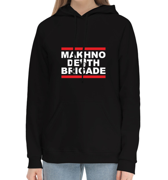 Женский хлопковый худи с изображением Makhno Death Brigade цвета Черный