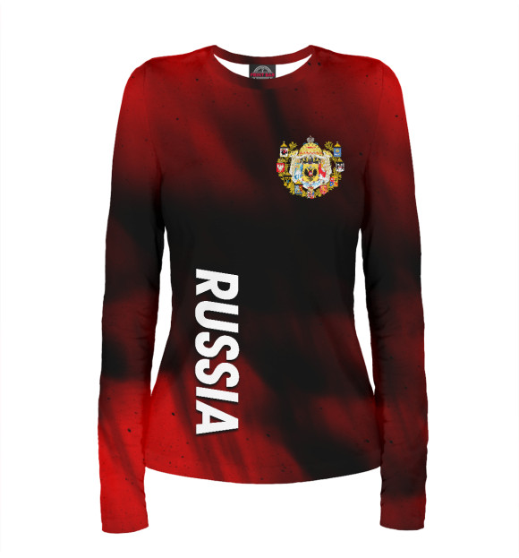 Женский лонгслив с изображением Russia | Россия + (grunge) цвета Белый