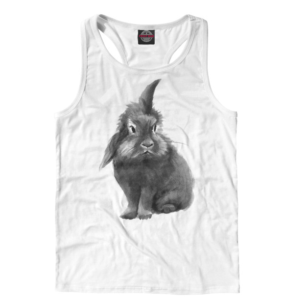 Мужская майка-борцовка с изображением Черно-белый кролик цвета Белый