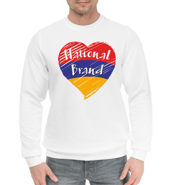 Мужской хлопковый свитшот с изображением Национальный бренд цвета Белый