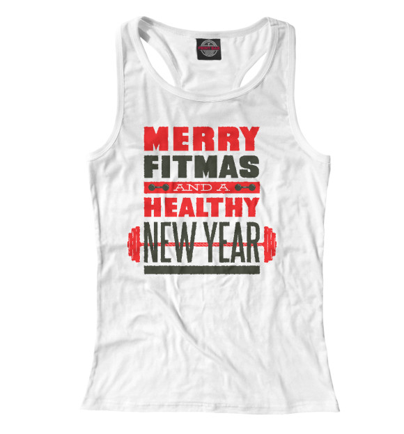 Женская майка-борцовка с изображением Merry Fitmas цвета Белый