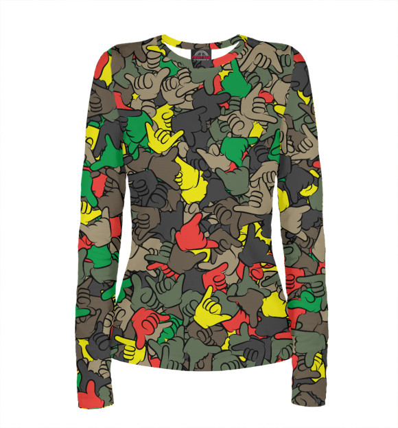 Женский лонгслив с изображением Раста-камуфляж цвета Белый