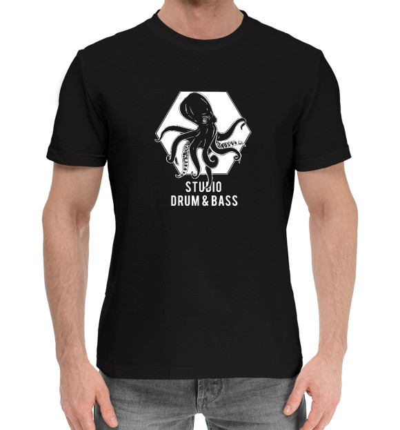 Мужская хлопковая футболка с изображением Drum and bass цвета Черный