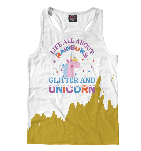 Мужская майка-борцовка с изображением Glitter and Unicorn цвета Белый