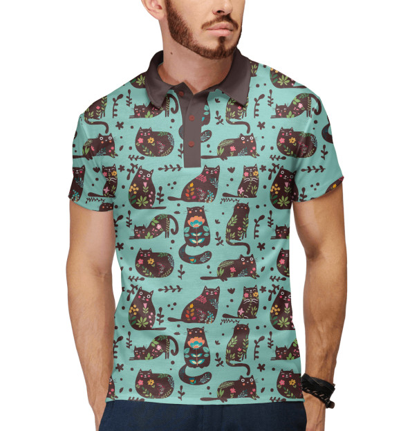 Мужское поло с притом Cat цвета Белый Мужское поло с изображением Cat цвета Белый