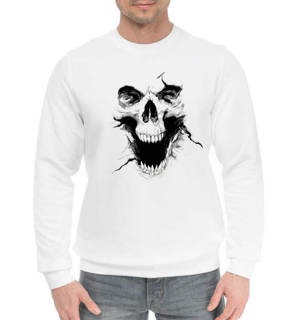 Мужской хлопковый свитшот с изображением SKULLINK на белом фоне цвета Белый