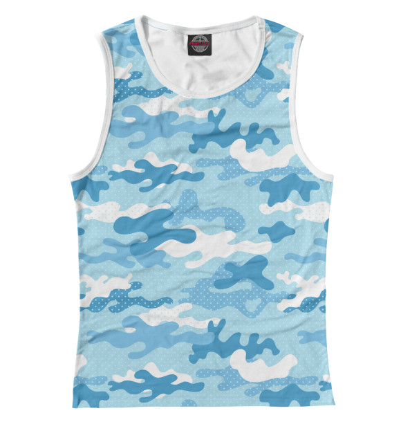 Женская майка с изображением Голубой камуфляж цвета Белый