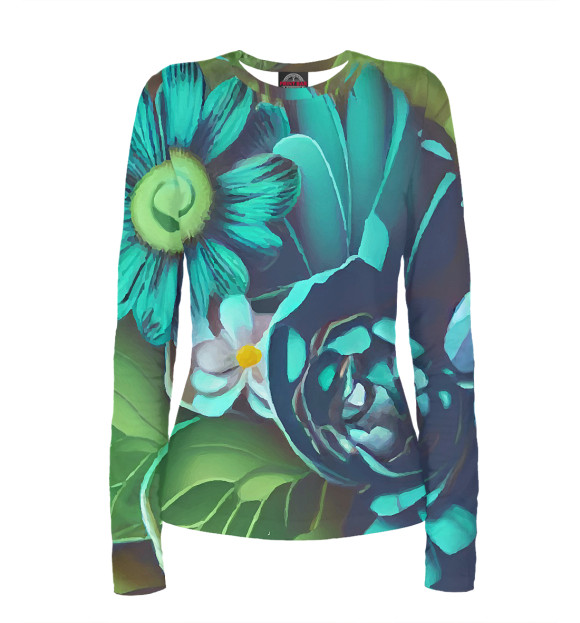 Женский лонгслив с изображением Цветочные мотивы цвета Белый