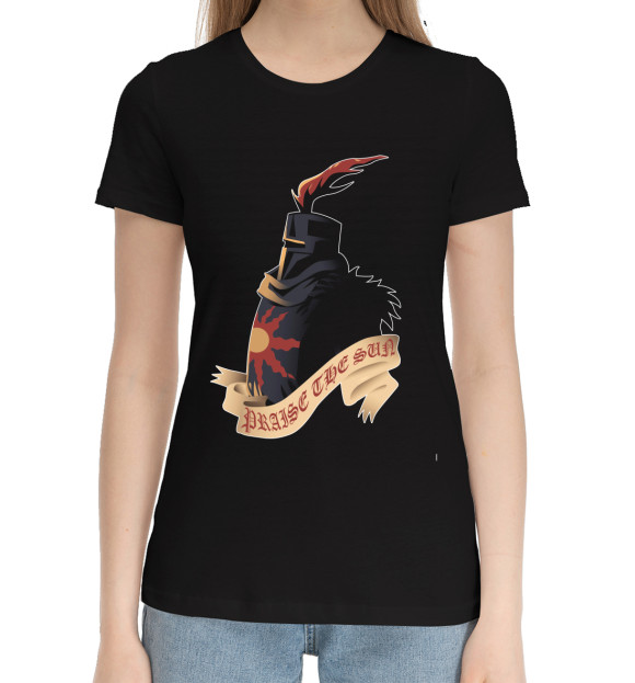 Женская хлопковая футболка с изображением Dark Souls цвета Черный