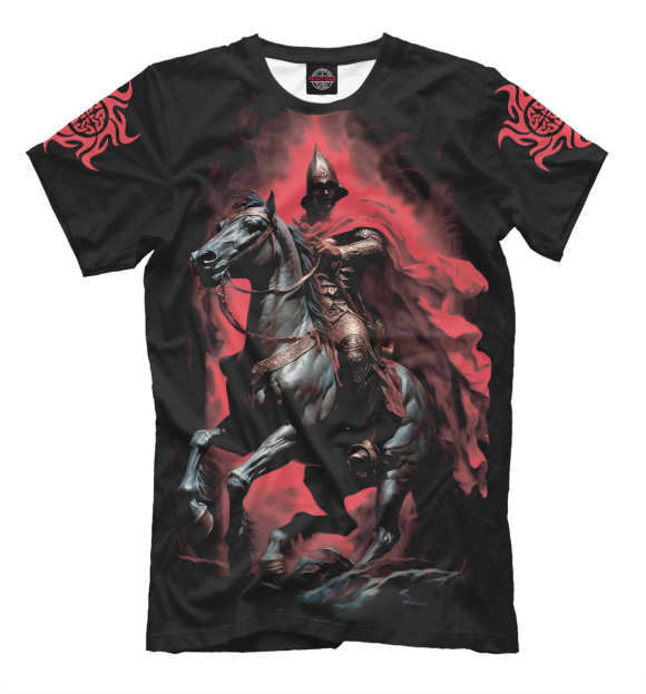 Мужская футболка с изображением Русский богатырь на вороном коне цвета Белый