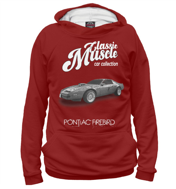 Мужское худи с изображением Маслкар Pontiac Firebird на красном фоне цвета Белый
