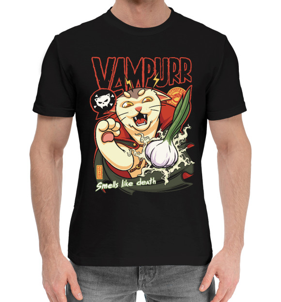 Мужская хлопковая футболка с притом Vampurr: Smells Like Death цвета Черный Мужская хлопковая футболка с изображением Vampurr: Smells Like Death цвета Черный