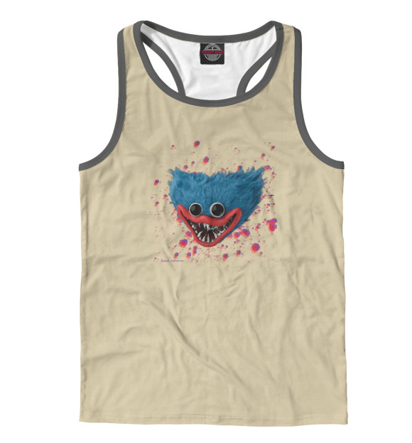 Мужская майка-борцовка с притом Huggy Wuggy Head цвета Белый Мужская майка-борцовка с изображением Huggy Wuggy Head цвета Белый