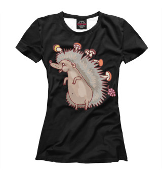 Женская футболка Весёлый ёжик с грибами