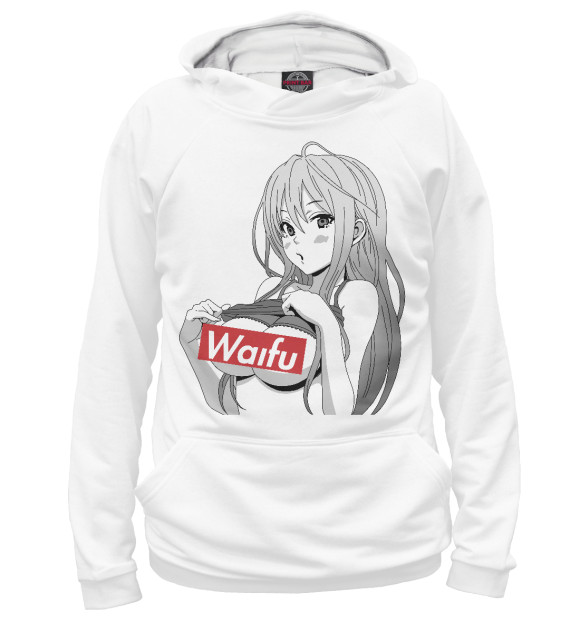 Мужское худи с изображением Waifu цвета Белый