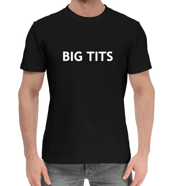 Мужская хлопковая футболка с притом Big Tits цвета Черный Мужская хлопковая футболка с изображением Big Tits цвета Черный