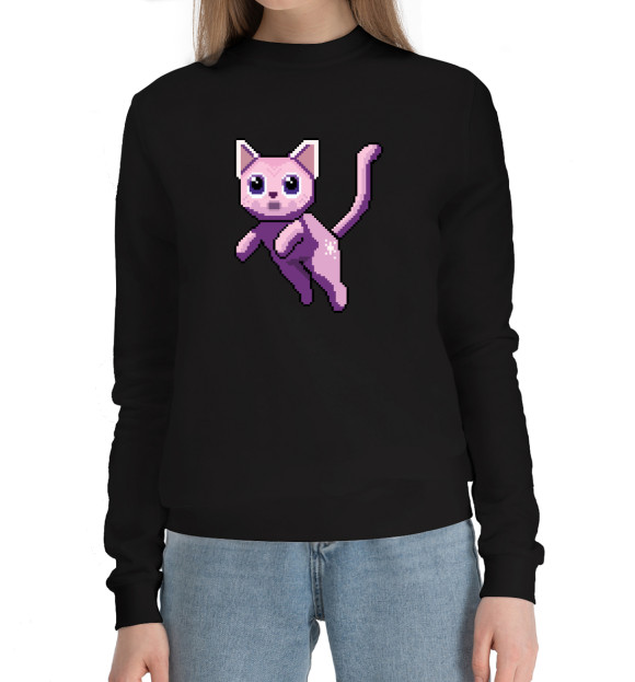 Женский хлопковый свитшот с изображением Волшебный кот цвета Черный
