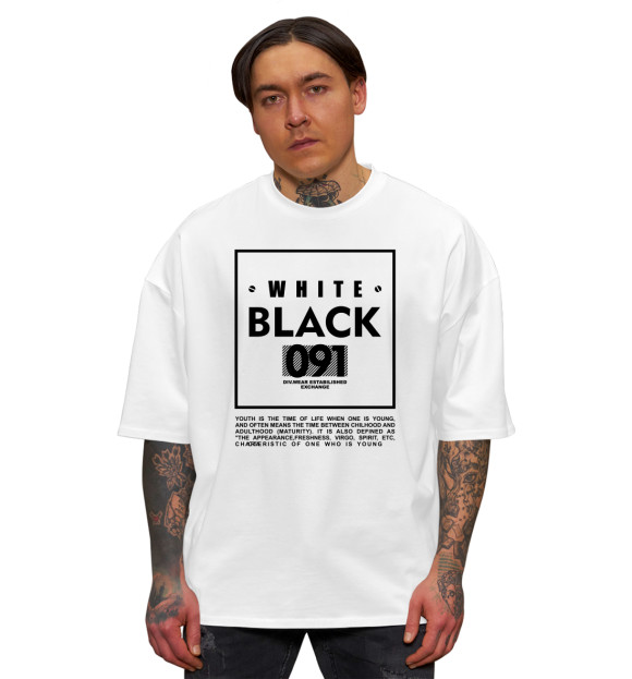 Мужская футболка оверсайз с изображением Black and white 091 цвета Белый