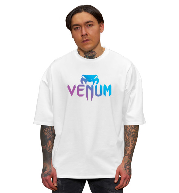 Мужская футболка оверсайз с изображением Venum цвета Белый