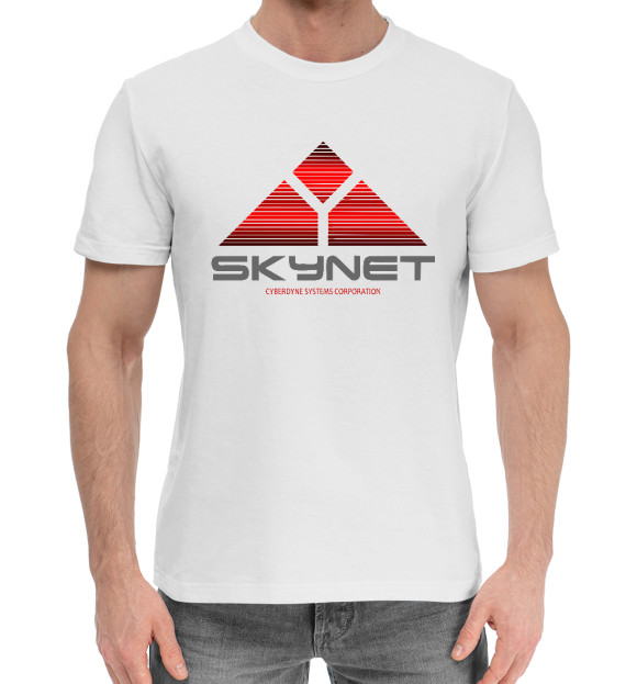 Мужская хлопковая футболка с изображением Skynet цвета Белый