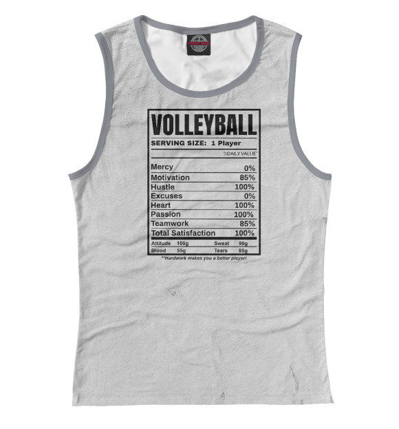 Женская майка с изображением Volleyball Nutrition Facts цвета Белый