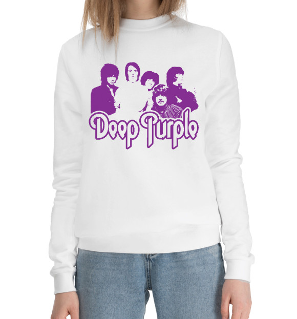Женский хлопковый свитшот с изображением Deep Purple цвета Белый
