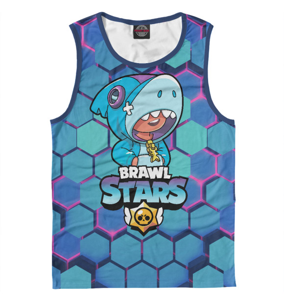 Мужская майка с притом Brawl Stars Leon Shark цвета Белый Мужская майка с изображением Brawl Stars Leon Shark цвета Белый